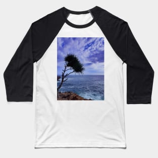 A palm tree on rock plateau with a rock island in the sea Baseball T-Shirt